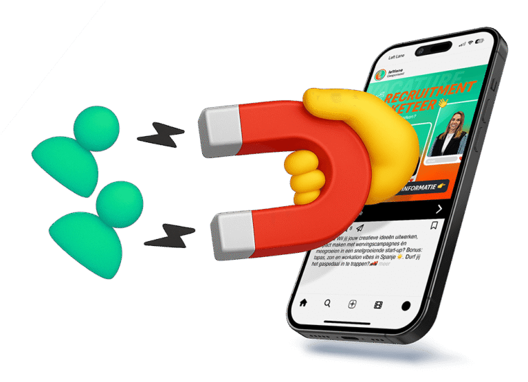 Smartphone met vacature trekt kandidaten aan met magneet icoon